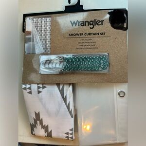 Wrangler Aztec Design Shower Curtain Set with Roller Hooks